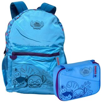 Kit Mochila de Costas STITCH DISNEY Clio TS24632 azul-roxo