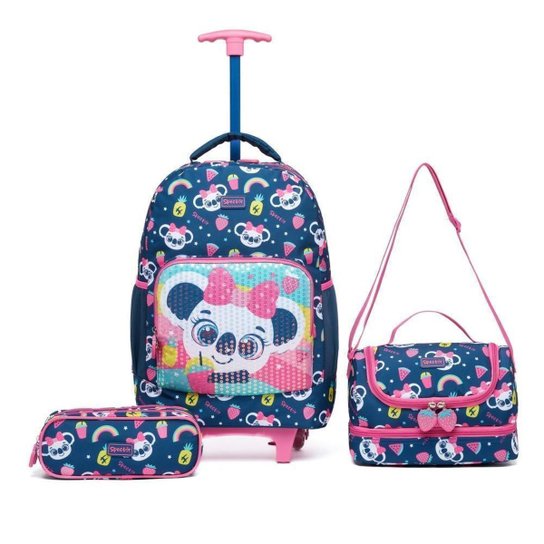 Kit Mochila De Rodinha 19 Litros Infantil Lancheira Térmica Estojo Escolar Spector Reforçada