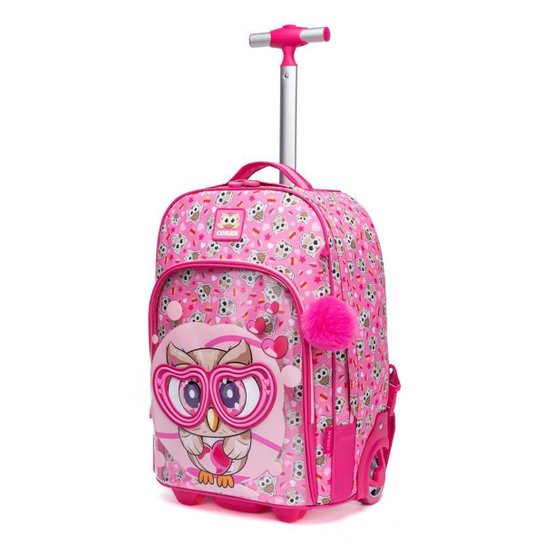 Kit Mochila de Rodinha + Estojo + Lancheira Menina Escolar Infantil Espaçosa
