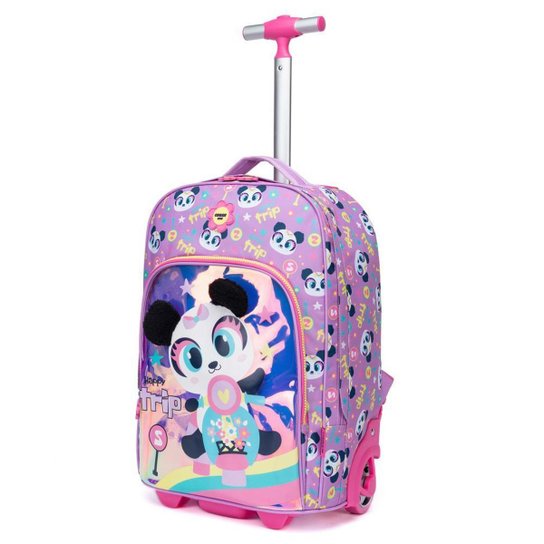 Kit Mochila de Rodinha + Estojo + Lancheira Menina Escolar Infantil Espaçosa