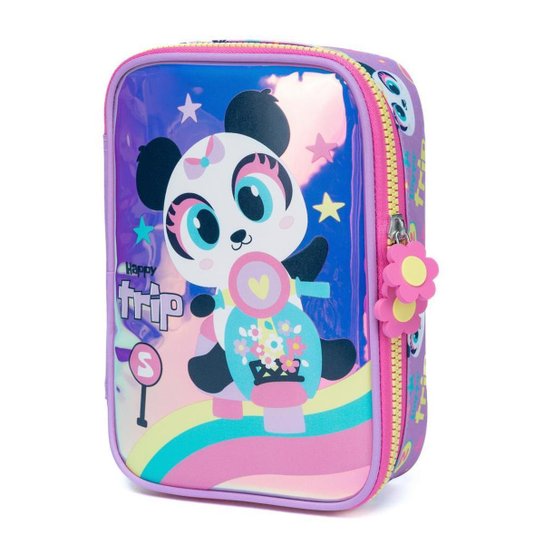 Kit Mochila de Rodinha + Estojo + Lancheira Menina Escolar Infantil Espaçosa
