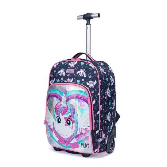 Kit Mochila de Rodinha + Estojo + Lancheira Menina Escolar Infantil Espaçosa