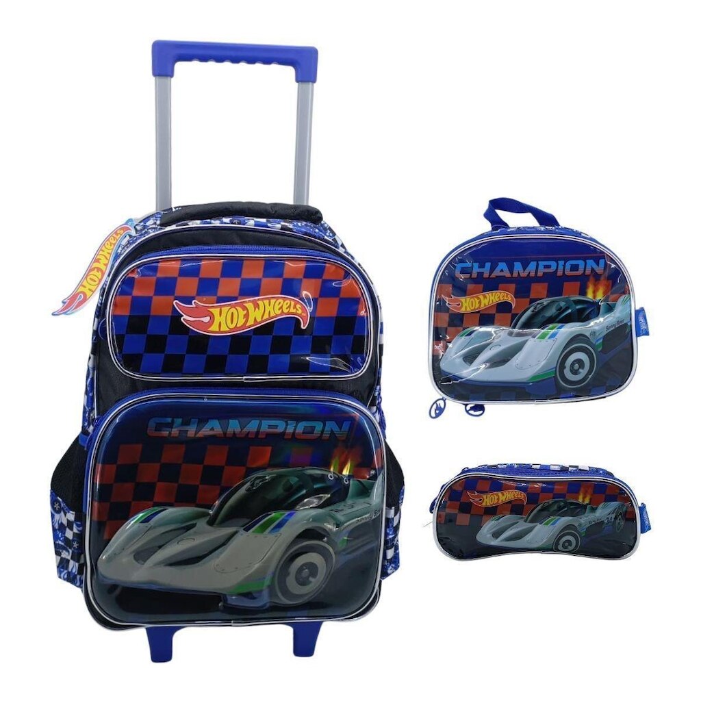 Kit Mochila De Rodinha Hot Wheels + Lancheira + Estojo 42622
