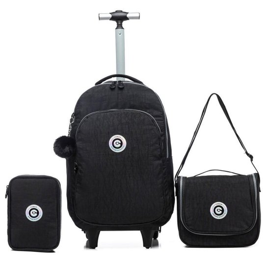 Kit Mochila De Rodinha Juvenil Reforçada Lancheira Estojo Moderna