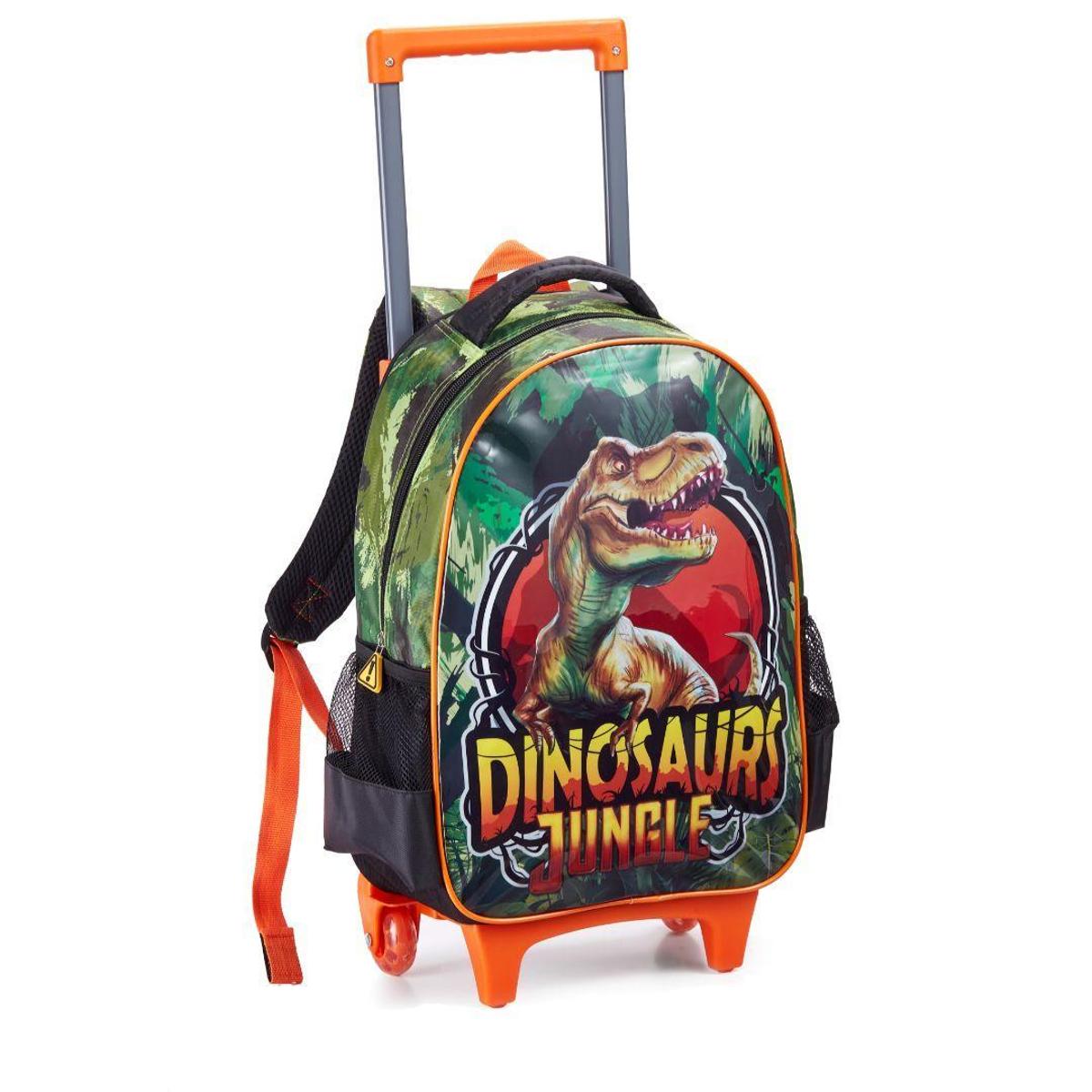 Kit Mochila de Rodinha, Lancheira e Estojo do Dinossauro - Verde