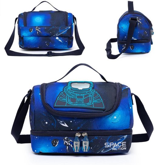 Kit Mochila De Rodinhas c/ Lancheira Estojo Infantil Escolar