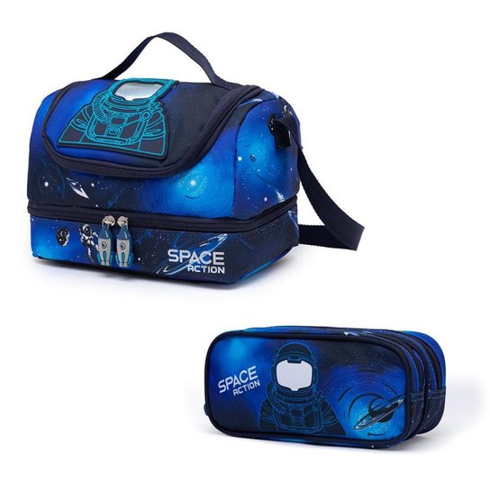 Kit Mochila De Rodinhas c/ Lancheira Estojo Infantil Escolar