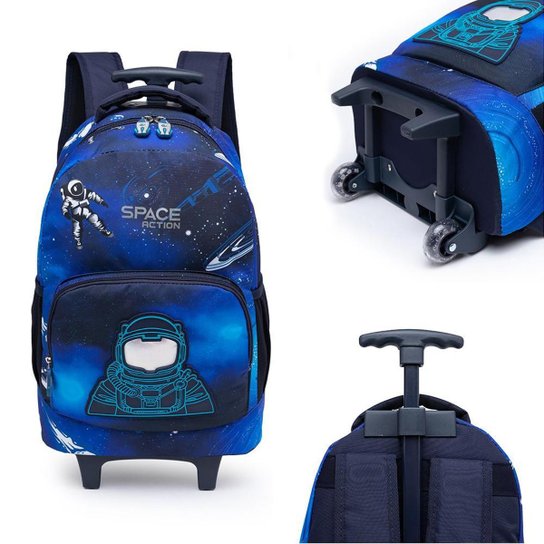 Kit Mochila De Rodinhas c/ Lancheira Estojo Infantil Escolar