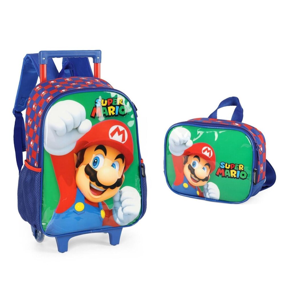 Kit Mochila De Rodinhas com lancheira térmica Super Mario Bros