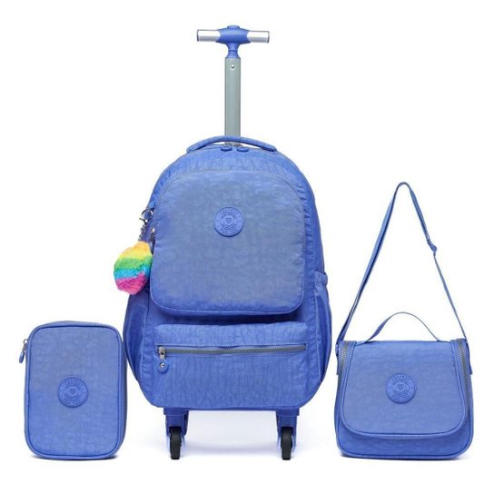 Kit Mochila De Rodinhas Escolar Espaçosa Reforçada Estojo Lancheira Térmica Faculdade Infantil - Violeta Menor preço em Kit Mochila De Rodinhas Escolar Espaçosa Reforçada Estojo Lancheira Térmica Faculdade Infantil - Violeta