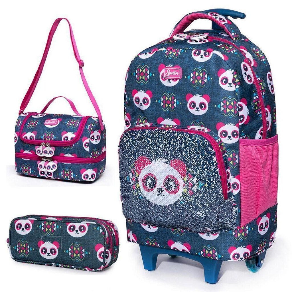 Kit Mochila de Rodinhas Escolar Infantil Menina Menino Resistente