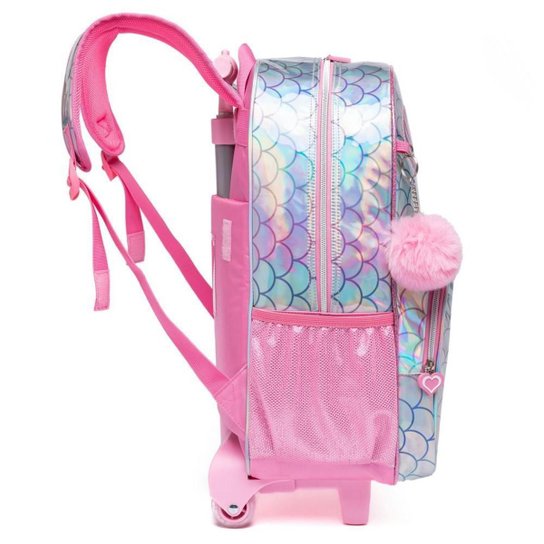 Kit Mochila de Rodinhas Escolar Infantil Menina Reforçado Resistente 20l