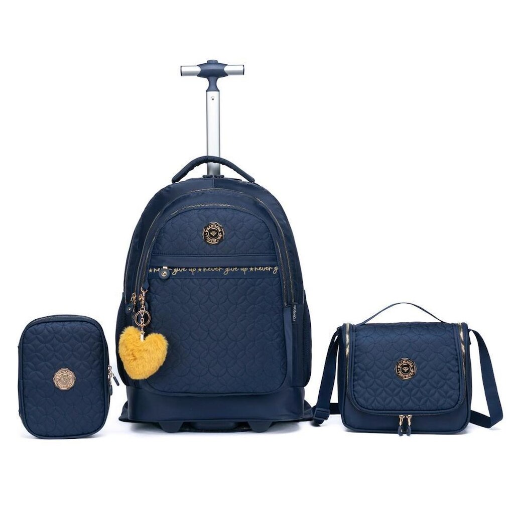 Kit Mochila De Rodinhas Escolar Juvenil Reforçada