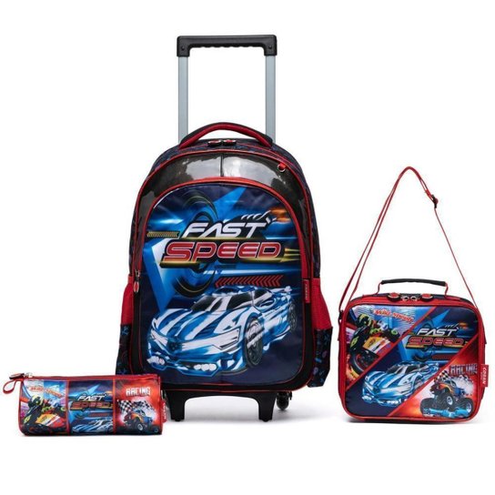 Kit Mochila de Rodinhas Infantil Lancheira Térmica Estojo Escolar