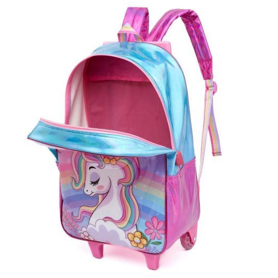 Kit Mochila de Rodinhas Infantil Lancheira Térmica Estojo Escolar
