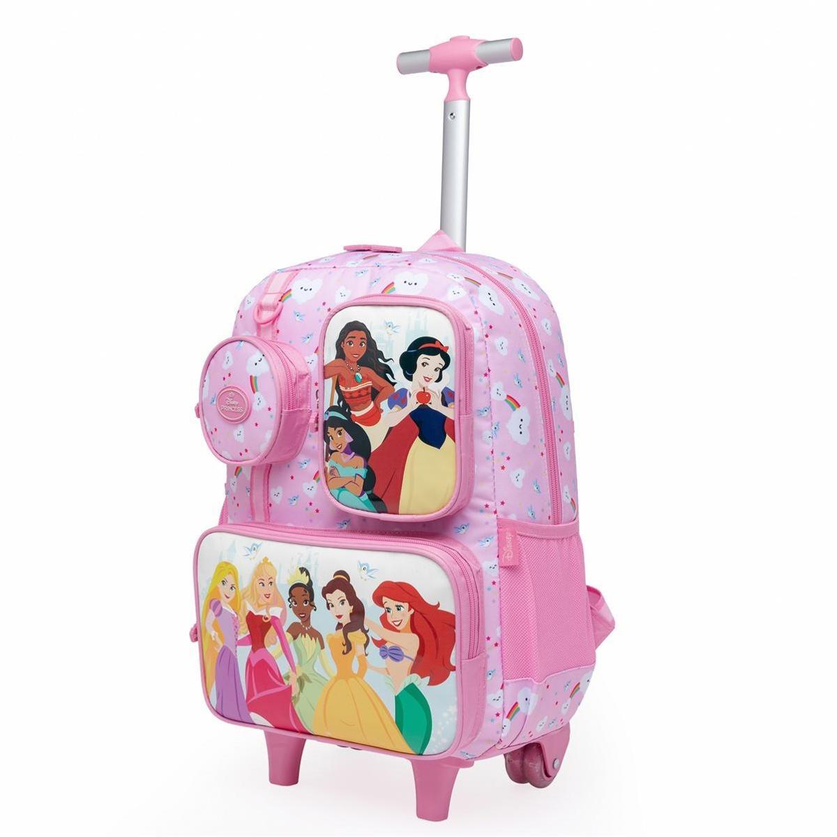 Kit Mochila de Rodinhas Infantil Princesas Disney Lancheira Estojo ...