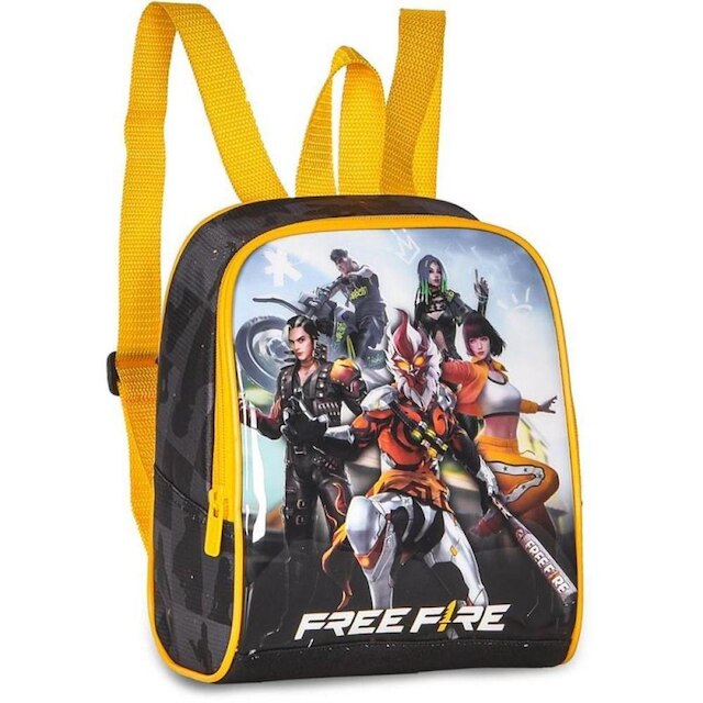 Kit Mochila de Rodinhas Lancheira Clio Style Free Fire Preto