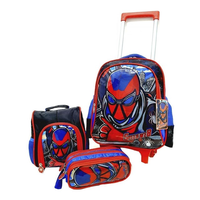 Kit Mochila de Rodinhas + Lancheira + Estojo Speed Web