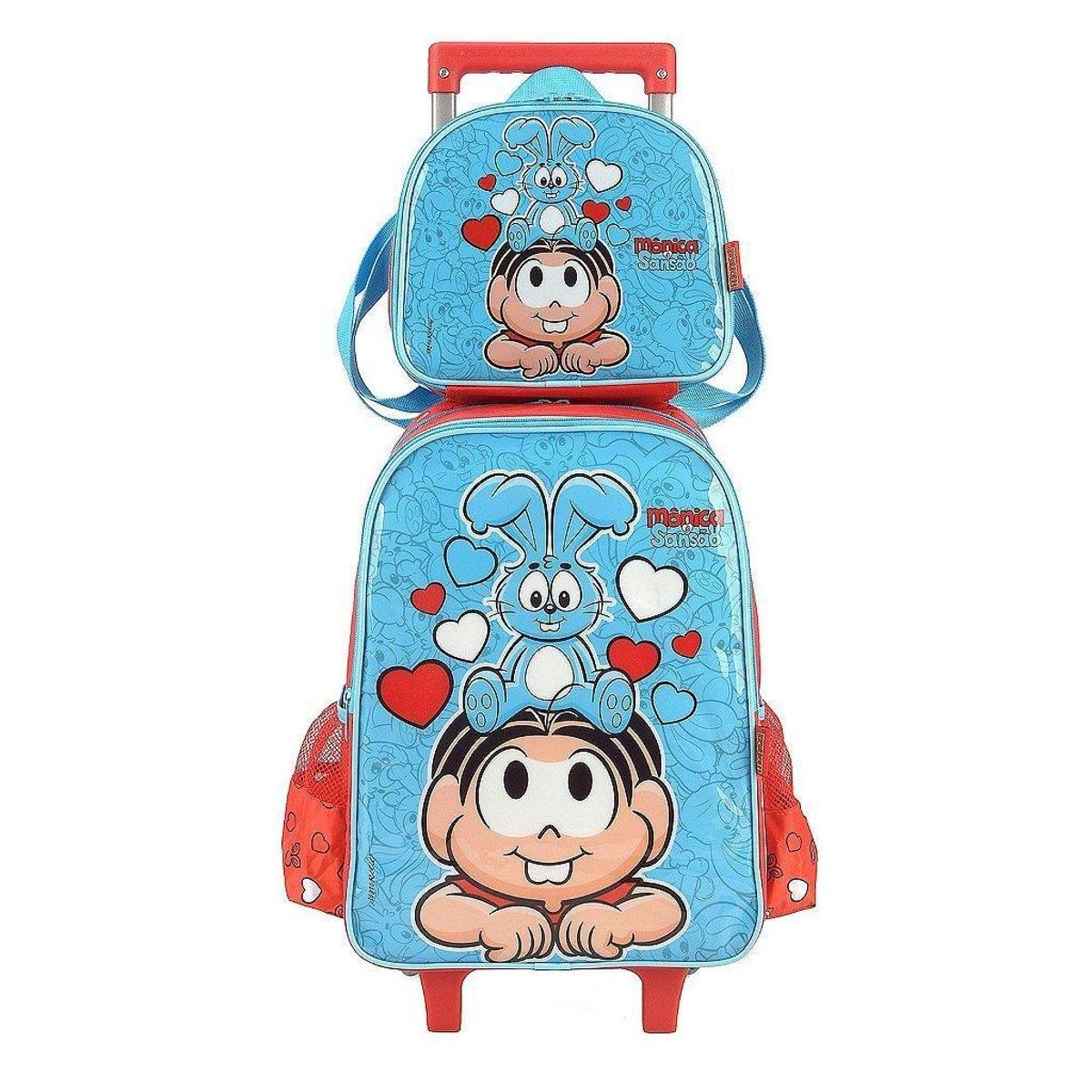 Kit Mochila de Rodinhas Lancheira Luxcel Turma da Monica - Vermelho ...