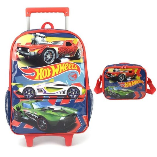 Kit Mochila de Rodinhas Luxcel Hot Wheels 38232 - Azul Menor preço em Kit Mochila de Rodinhas Luxcel Hot Wheels 38232 - Azul