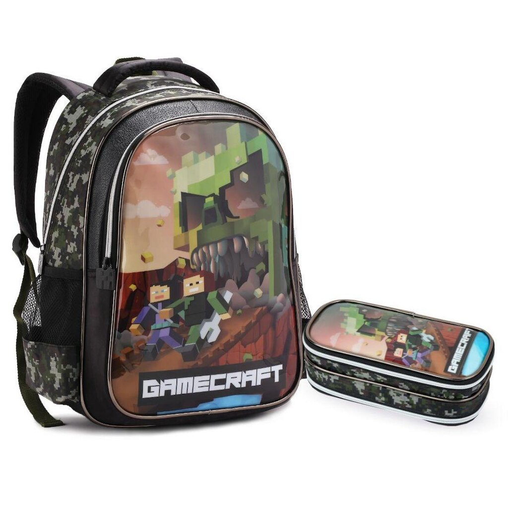 Kit Mochila e Estojo Escolar Infantil Do Gamecraft