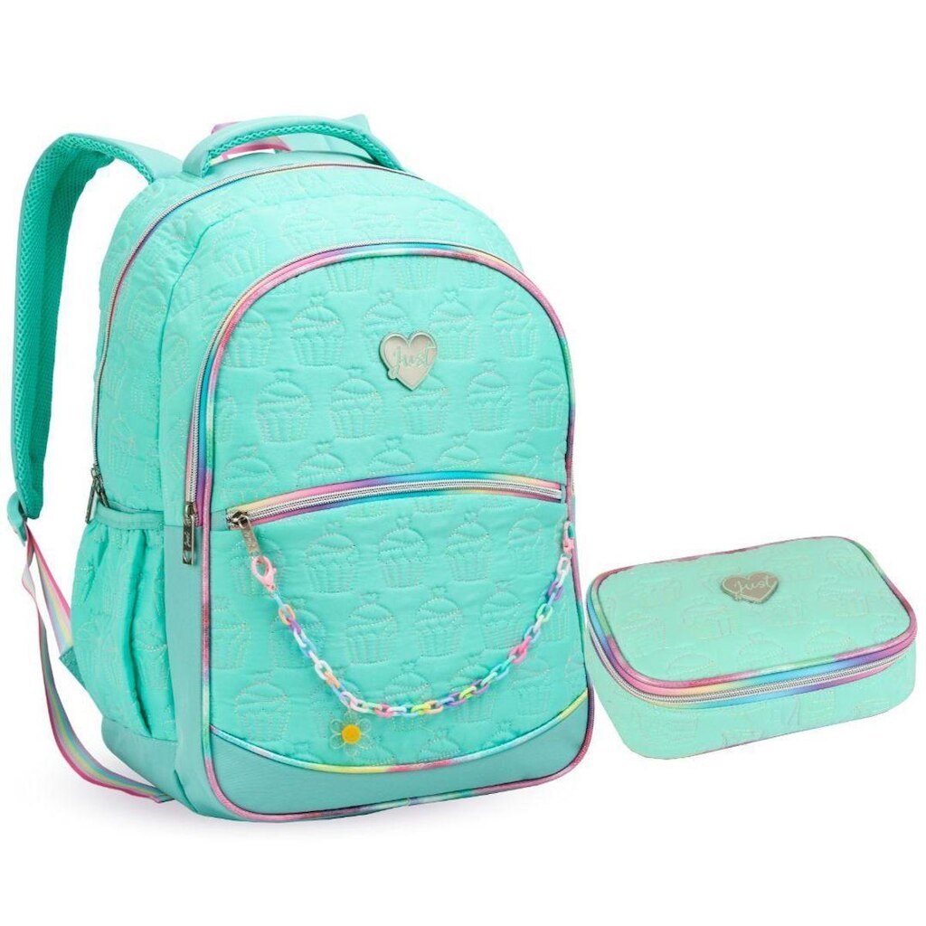 Kit Mochila e Estojo Escolar Juvenil Feminina Matelassê
