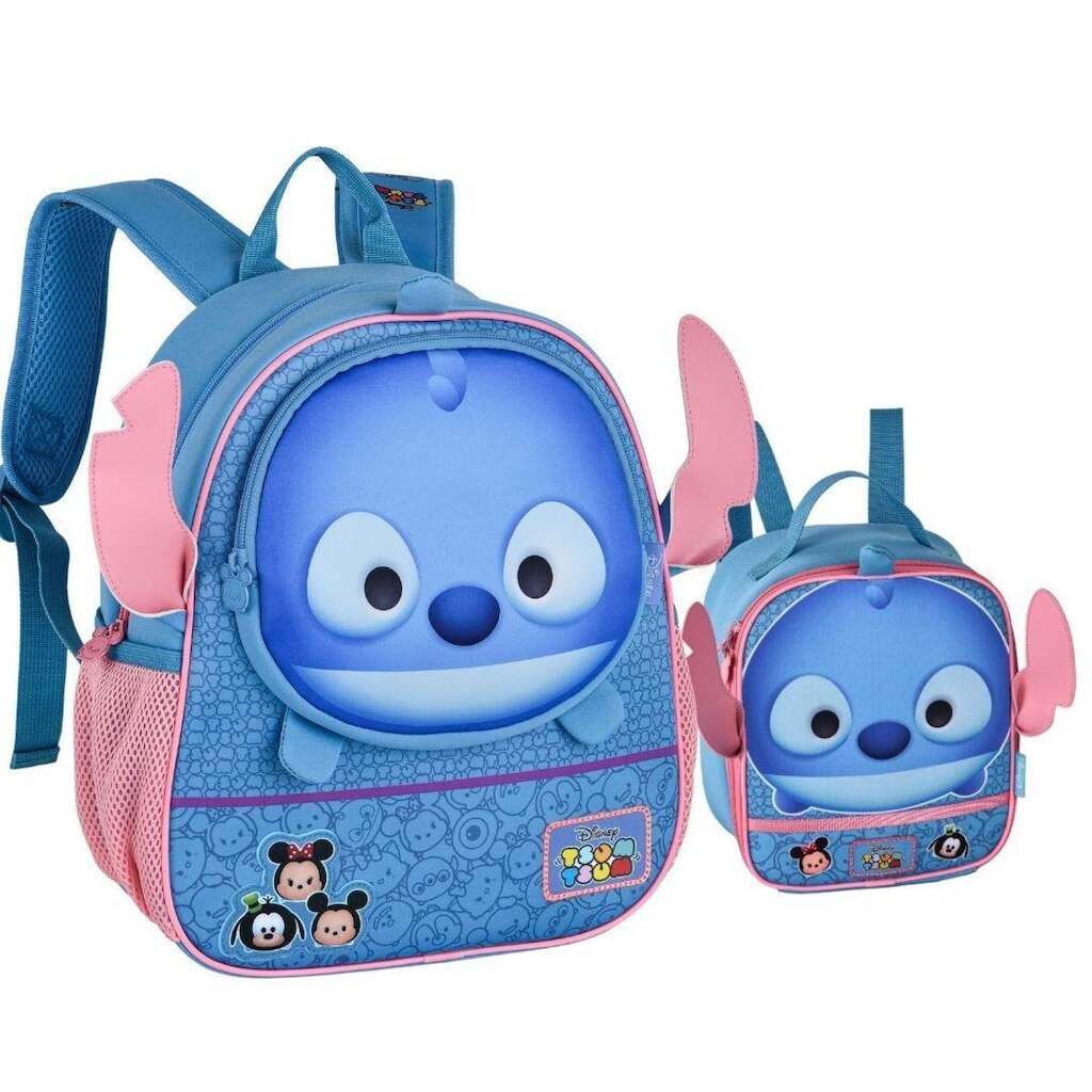 Kit Mochila e Lancheira Creche Infantil Tsum Tsum Stitch