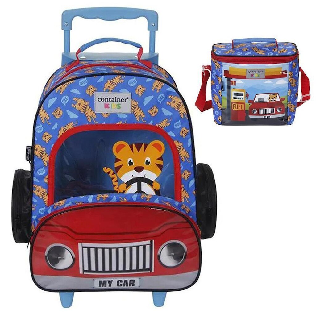 Kit Mochila e Lancheira Dermiwill Container Kids My Car Azul
