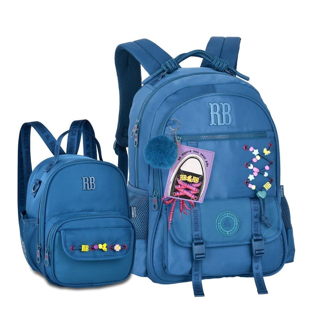 Kit Mochila e Lancheira Escolar com cadarços Rebecca Bonbon