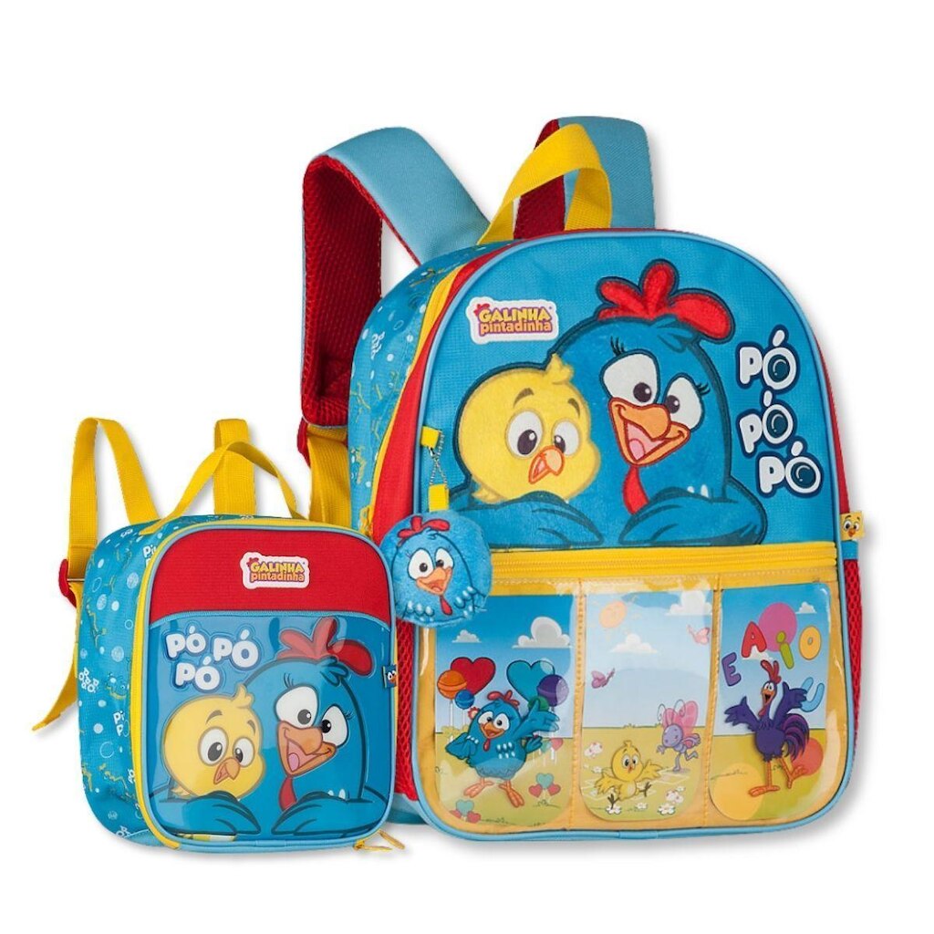 Kit Mochila e Lancheira Escolar Infantil Galinha Pintadinha