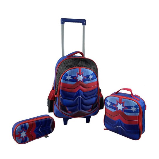 KIT MOCHILA ESCOLAR 2 RODAS LANCHEIRA E ESTOJO NO LIMITS - Azul | Netshoes