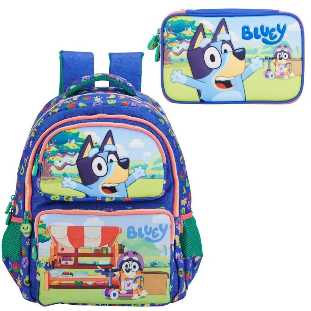 Kit Mochila Escolar Costas Bolsa Menino E Estojo Box Bluey
