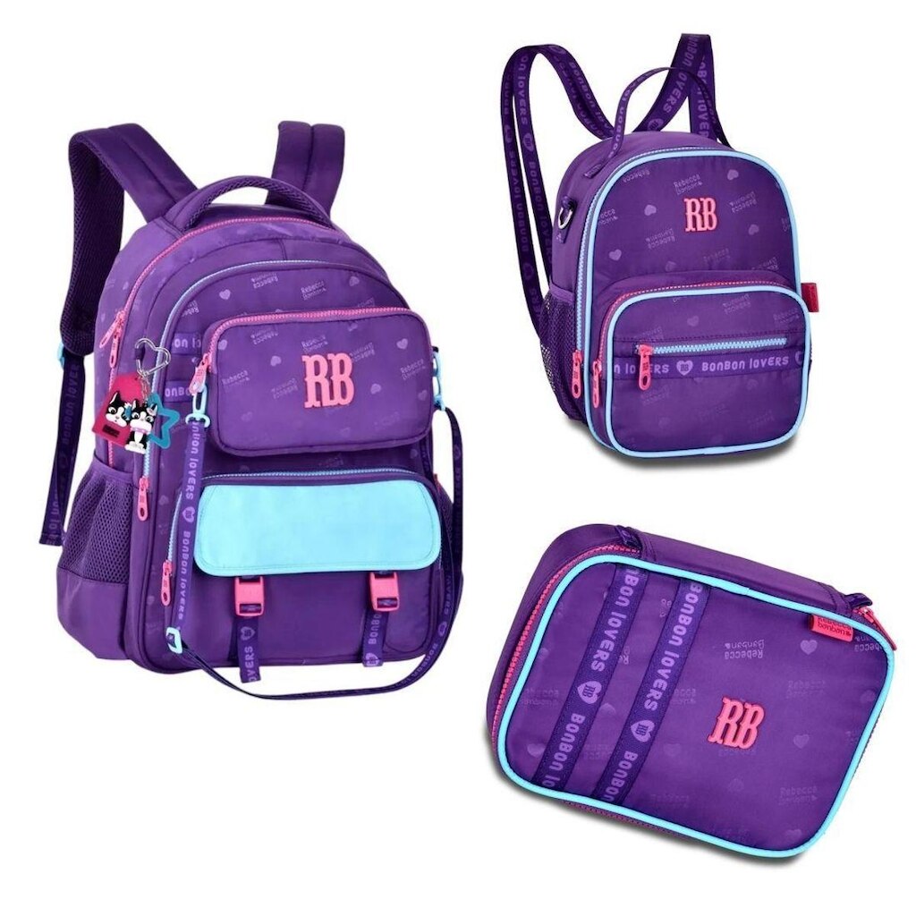 Kit mochila escolar feminina com lancheira e estojo Rebecca Bom Bom Original