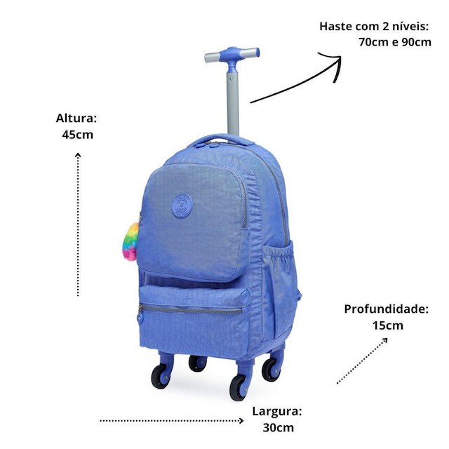 Kit Mochila Escolar Feminina de Rodinhas Infantil Lancheira Térmica Estojo Lilás Resistente 20 L