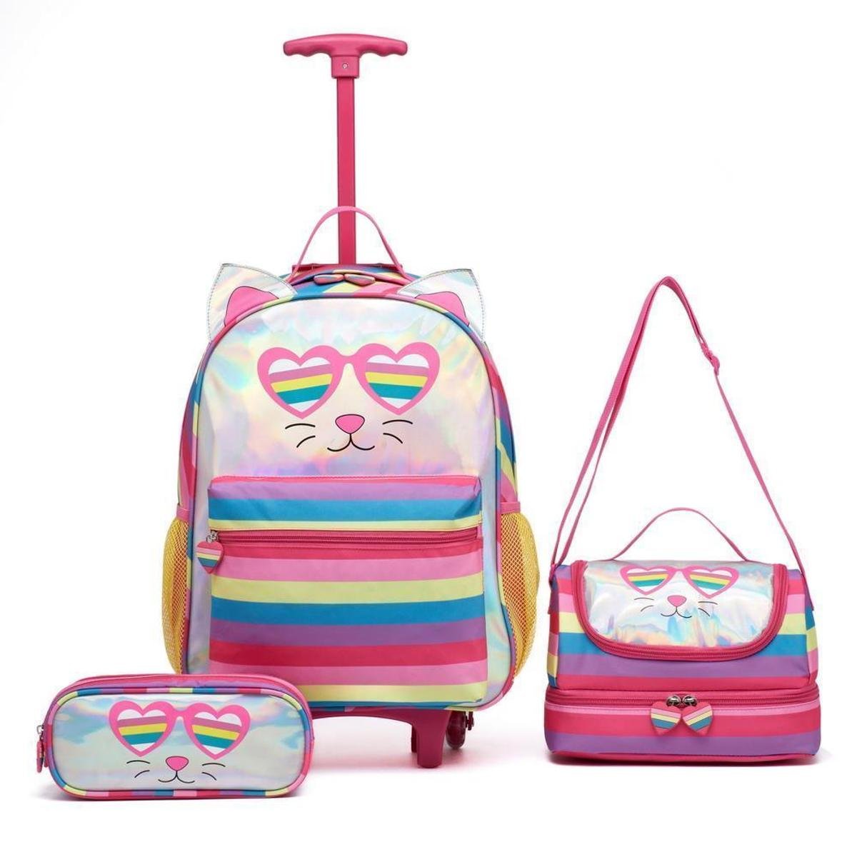Kit Mochila Escolar Gatinho Feminina Reforçada Passeio Estojo Lancheira Menor preço em Kit Mochila Escolar Gatinho Feminina Reforçada Passeio Estojo Lancheira