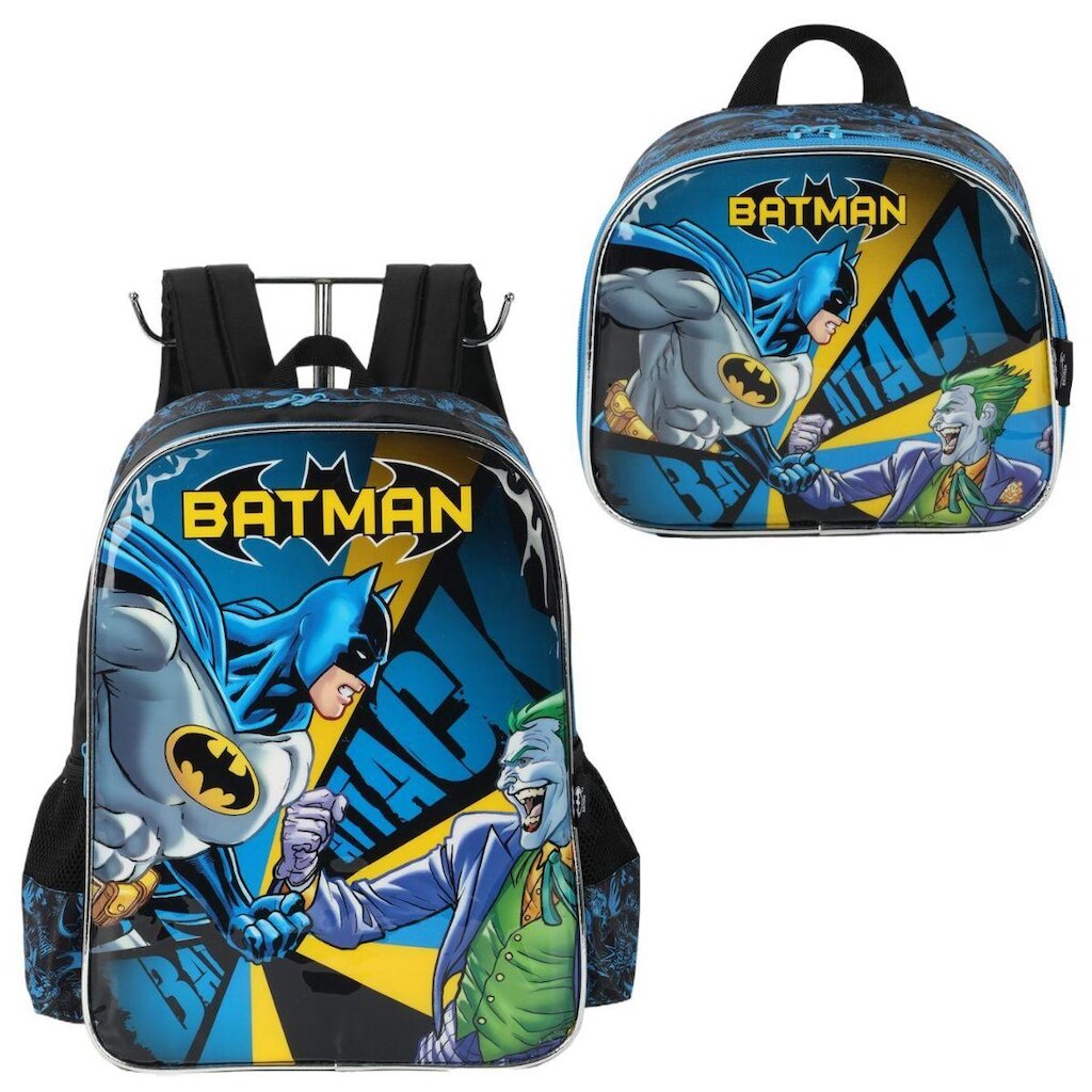 Kit Mochila Escolar Menino E Lancheira Merendeira Batman