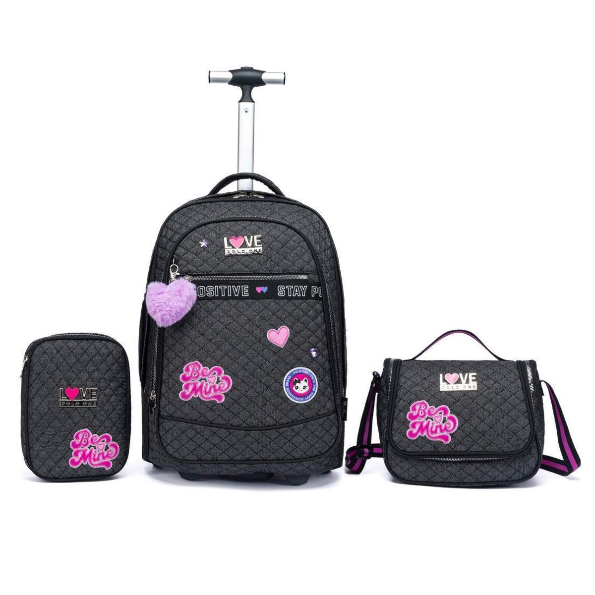 Kit Mochila Escolar Rodinha Estojo Lancheira Divertida