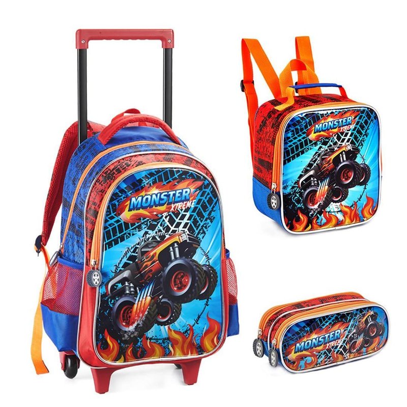 Kit Mochila Escolar Rodinhas Infantil Menino Extreme Racing Kit Mochila Escolar Rodinhas Infantil Menino Extreme Racing