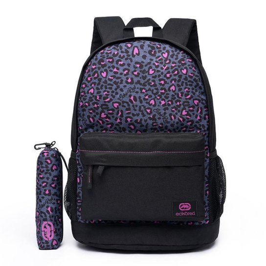 Kit Mochila + Estojo Ecko Moda Feminina Oncinha Reforçado - Preto Menor preço em Kit Mochila + Estojo Ecko Moda Feminina Oncinha Reforçado - Preto