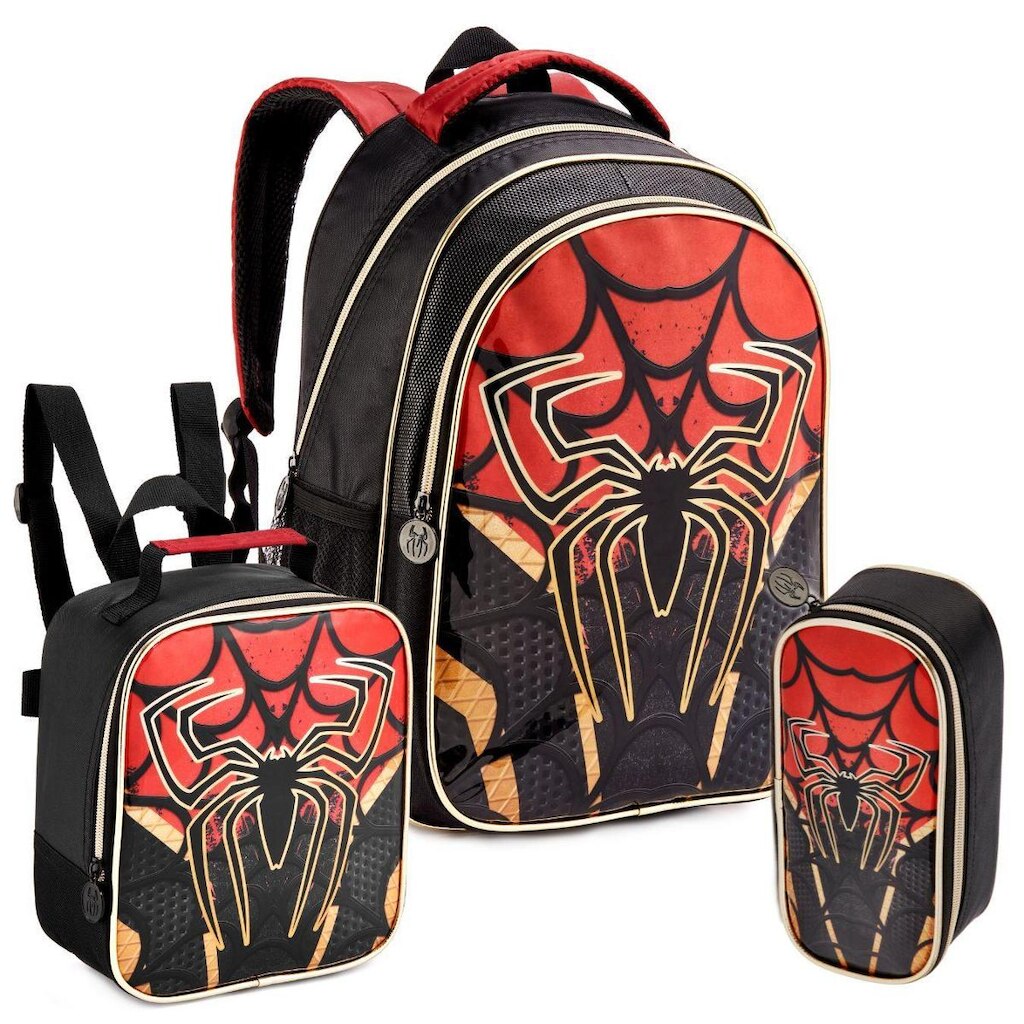 KIT MOCHILA ESTOJO LANCHEIRA ESCOLAR SPIDER ARANHA