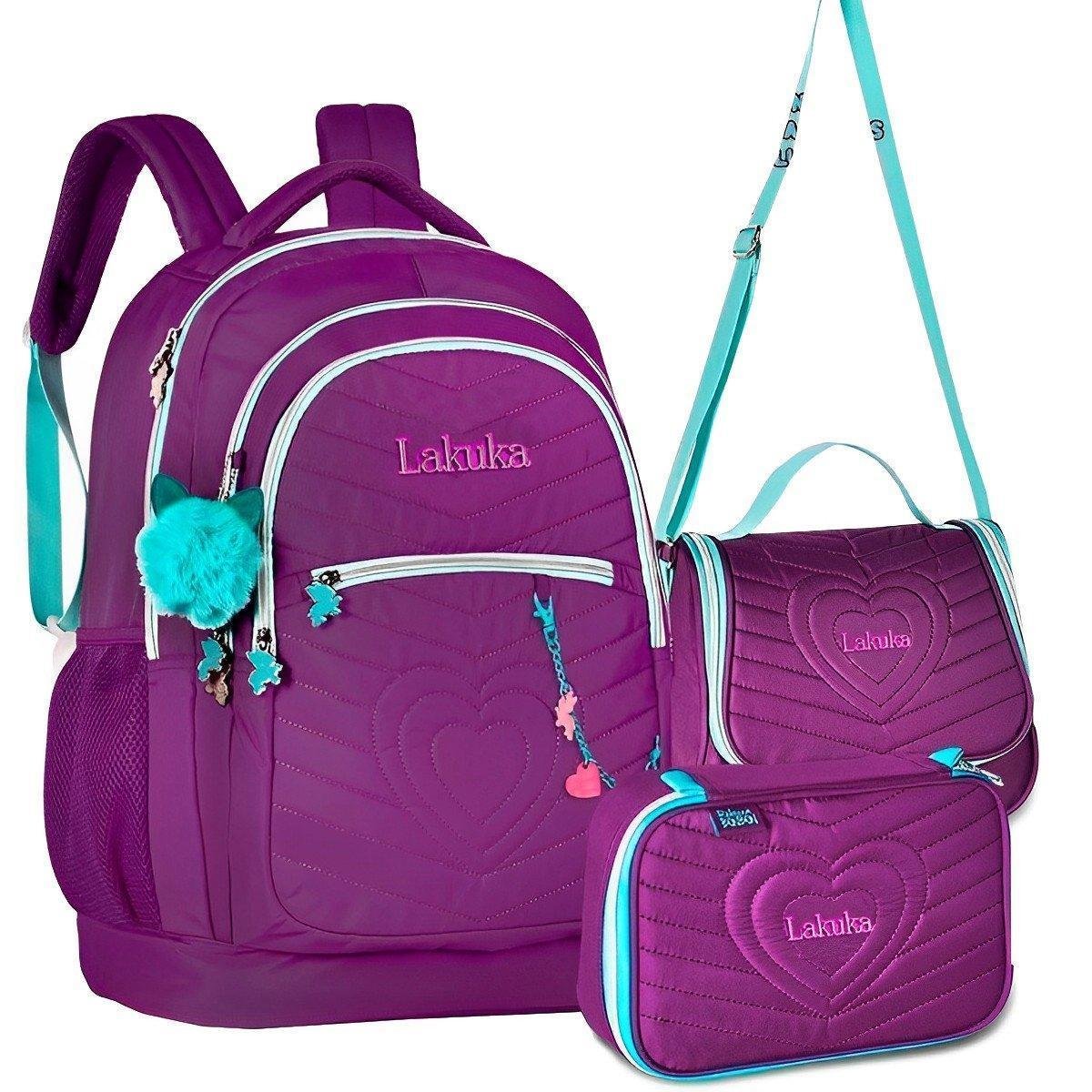 Kit Mochila Feminina Infantil Escolar Bolsa Lancheira Estojo Volta