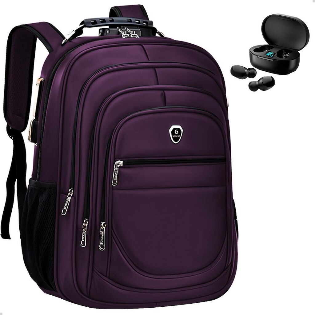 Kit Mochila Grande Executiva Espaço Notebook + Fone de Ouvido Bluetooth Musica
