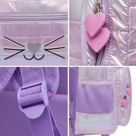 Kit Mochila Guelph Menina Rodinha Infantil Lancheira Térmica Estojo Holográfica