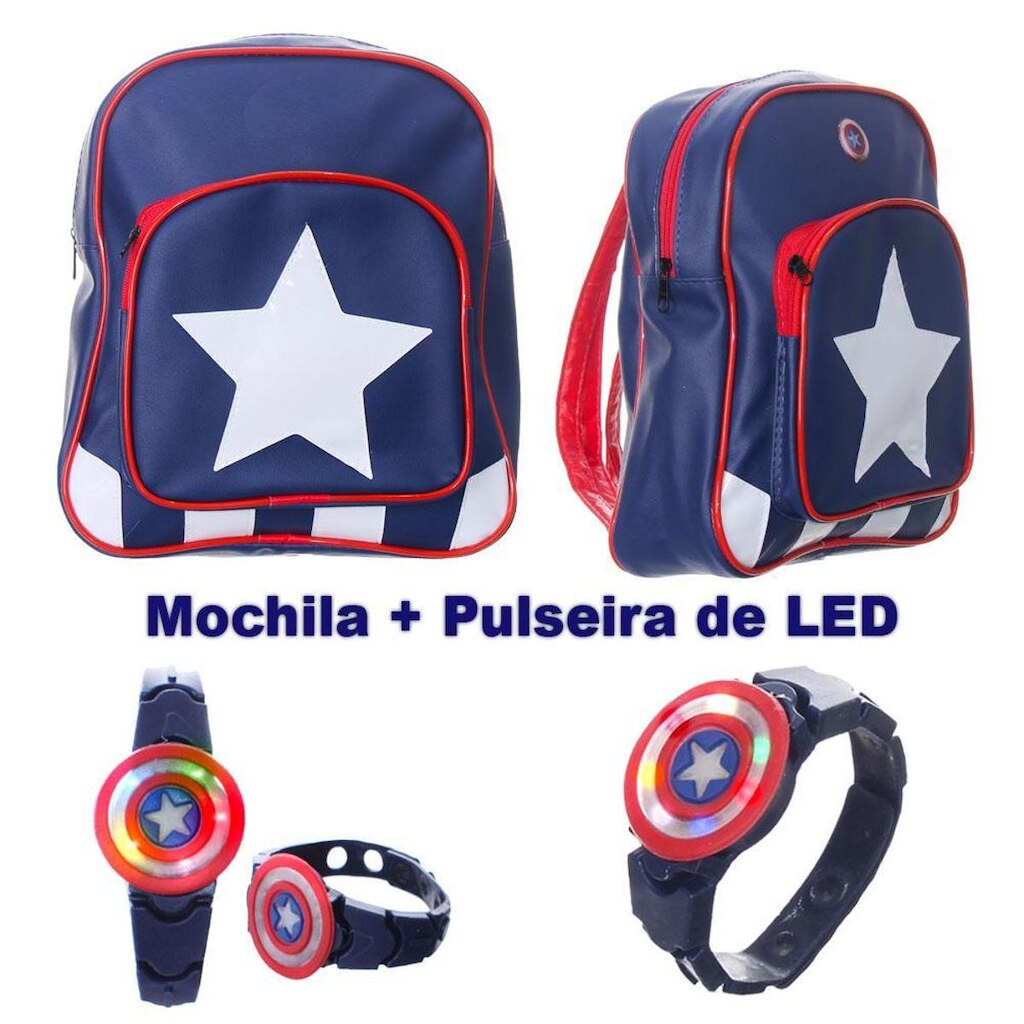 Kit Mochila Infantil Capitão Com Pulseira Aventura de Luzinha Led que Pisca
