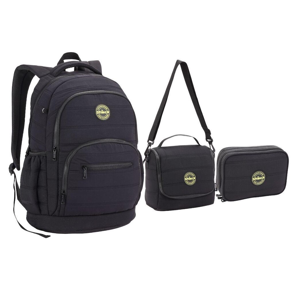 Kit Mochila Lancheira Estojo Bolso Notebook Shock