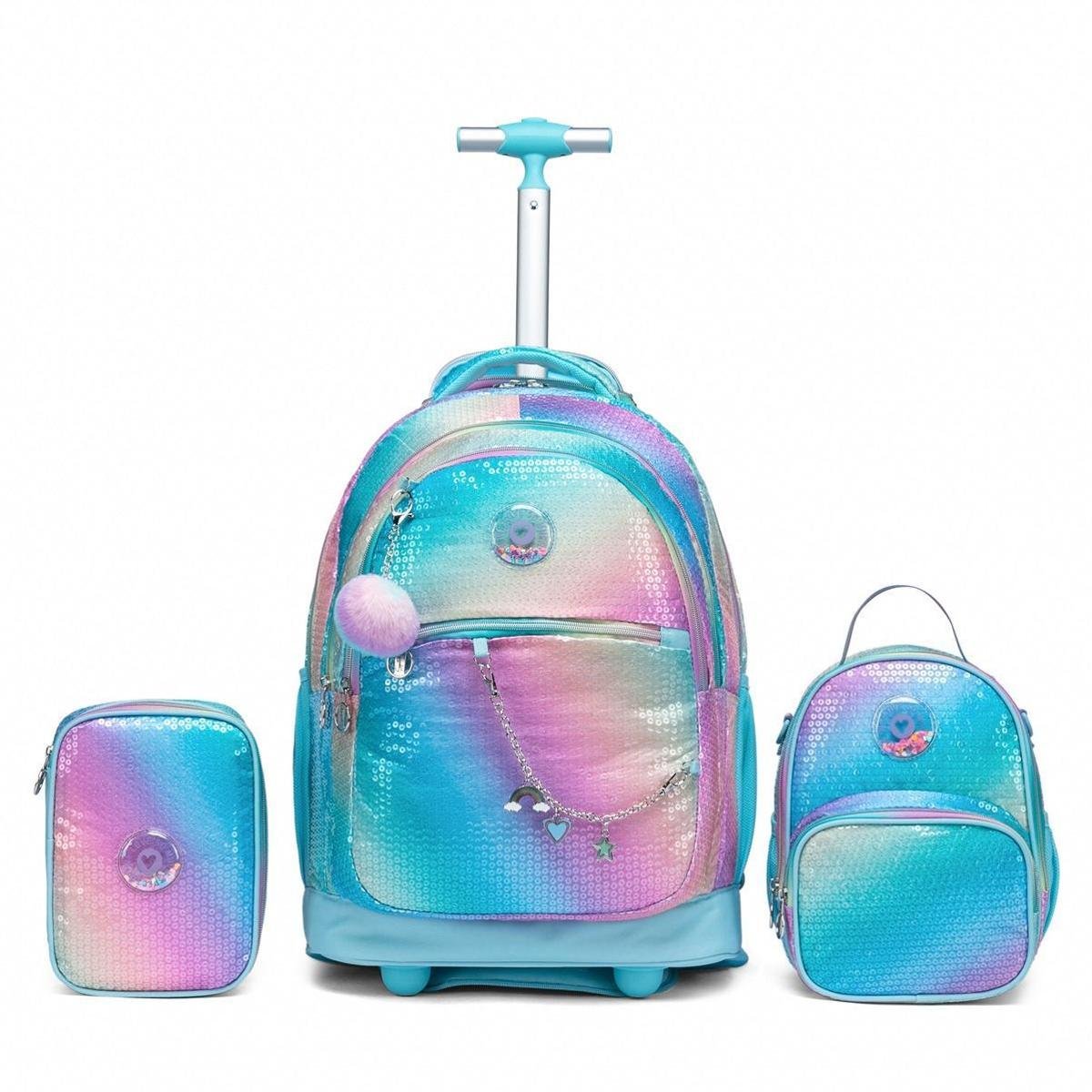Kit Mochila Lancheira Estojo Escolar Feminina Juvenil Resistente
