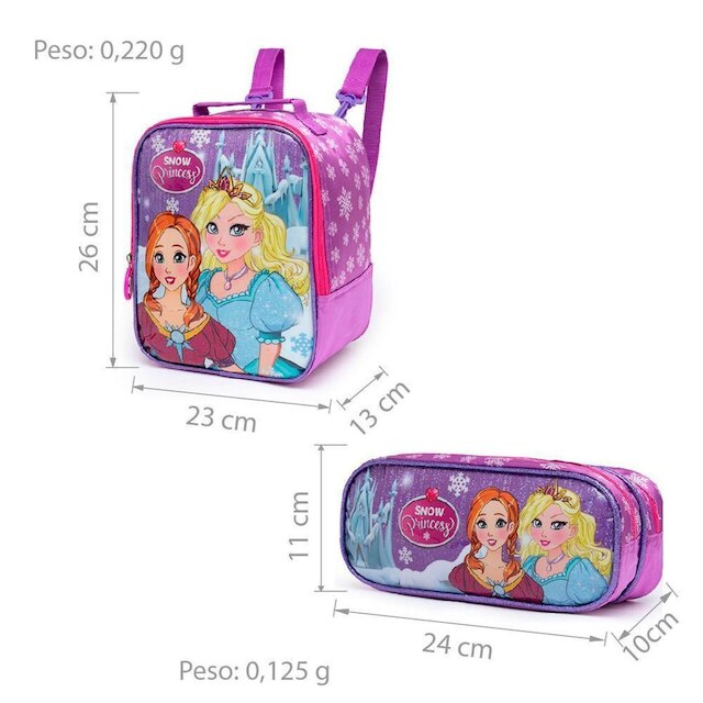 Kit Mochila Lancheira + Estojo Infantil Escolar Reforçada Menina