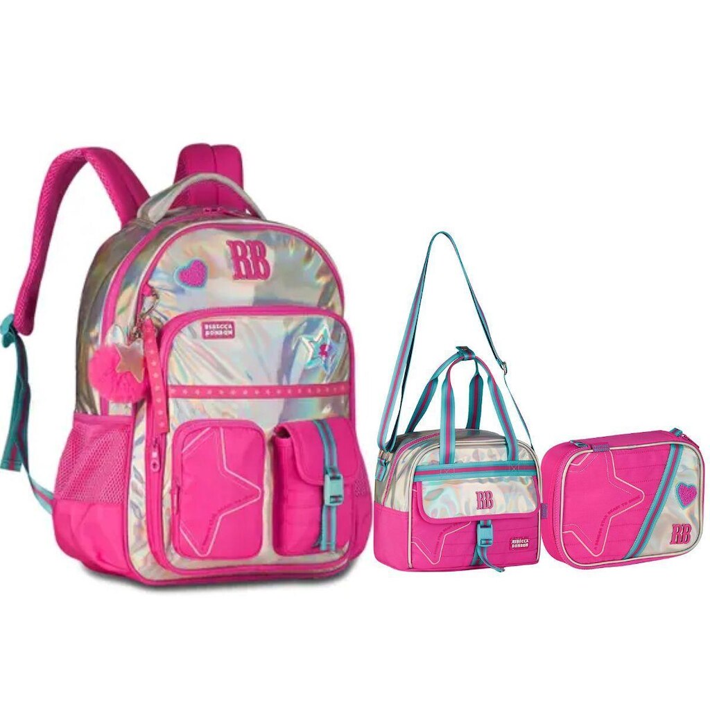 Kit Mochila Lancheira Estojo RB Holográfico Original