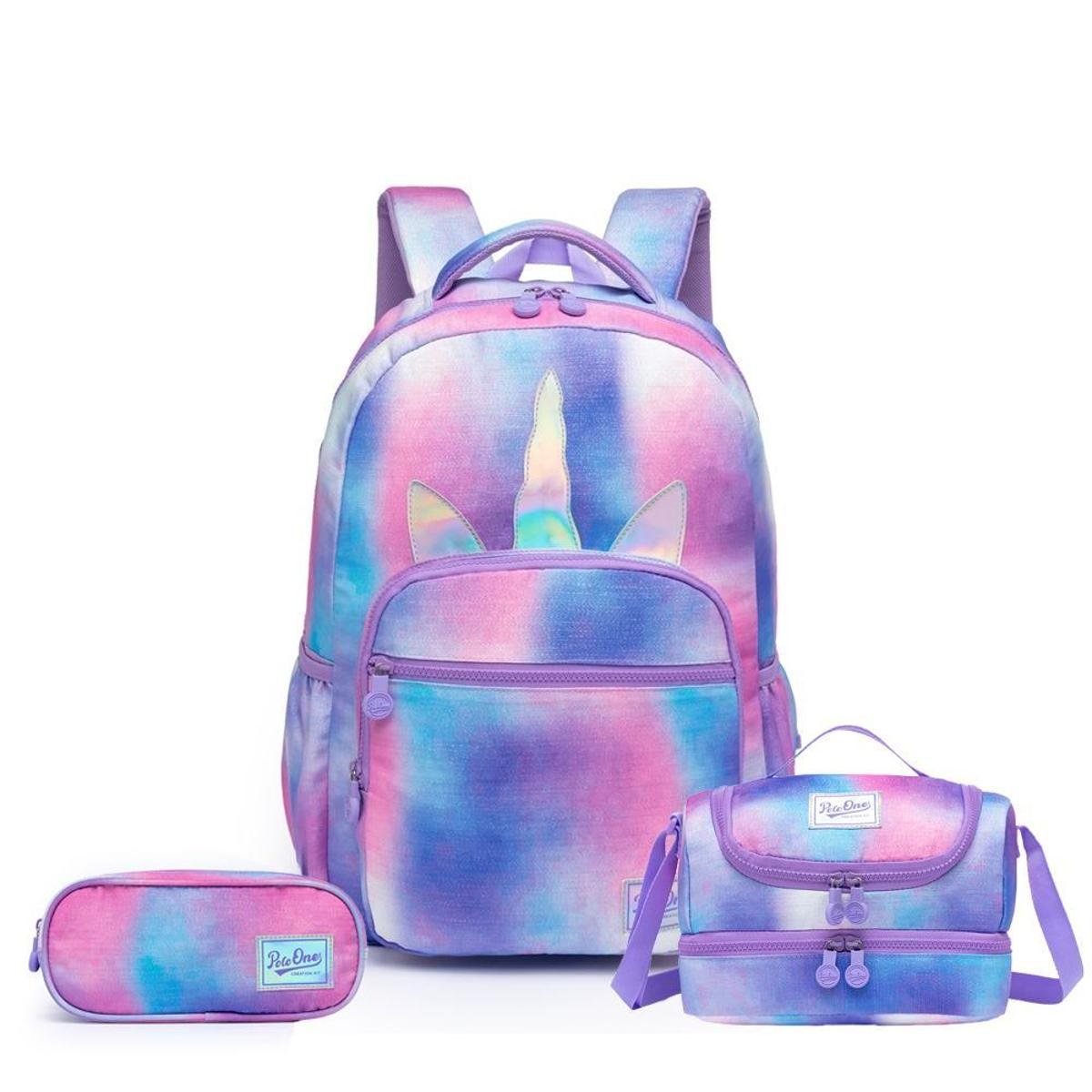 Kit Mochila Lancheira Estojo Unicornio Escolar 14l