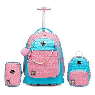 Kit Mochila Menina Infantil Estojo Lancheira Casual Reforçada